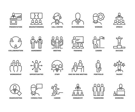 Line icons about business people