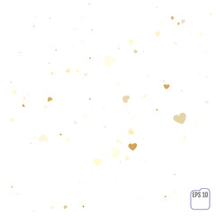 Gold Heart shaped confetti. Design layout template. Vector illustration on white background. Festive romantic confetti.