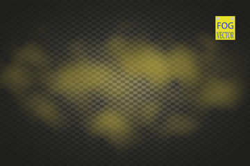 Golden smoke isolated transparent special effect. Yellow vector cloudiness, mist or smog background. Vector illustration