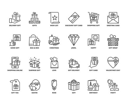 Line icons about gift