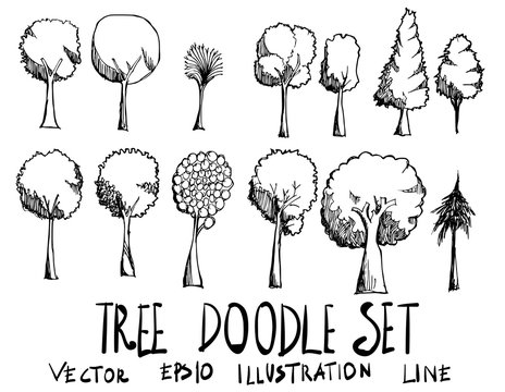 Set of Tree illustration Hand drawn doodle Sketch line vector eps10