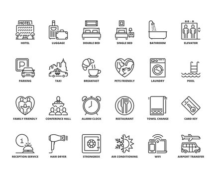 Line icons about hotel