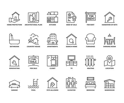 Line icons about real estate