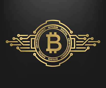 Bitcoin, abstract golden symbol of internet money. Digital Crypto currency symbol.