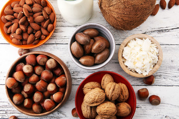 Alternative types of milks. Vegan substitute dairy milk.