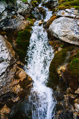 Waterfall. Rapid stream in mountains