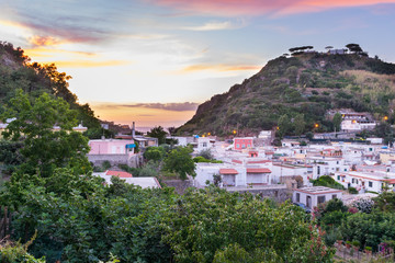 Amazing colors in the sky at Sunset in Lacco Ameno, Ischia, Phlegrean Islands, Tyrrhenian Sea, Italy, South Europe