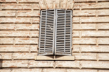 Gubbio, Perugia, Italy -  Piazza Grande, in Gubbio, architectural details of the ancient palaces