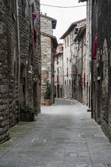 Gubbio, Perugia, Italy -   small typical street of the Gubbio village.