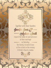Vintage baroque style wedding invitation card template.