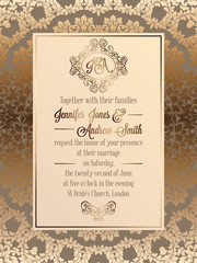 Vintage baroque style wedding invitation card template.
