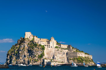 Fototapeta na wymiar A summer day visiting Aragonese Castle and looking toward Capri and Vesuvi Ischia Ponte, Ischia, Phlegrean Islands, Tyrrhenian Sea, Italy, South Europe