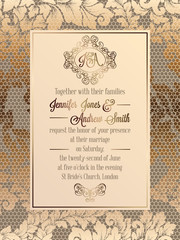 Vintage baroque style wedding invitation card template.