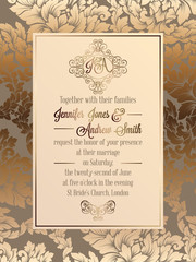 Vintage baroque style wedding invitation card template.