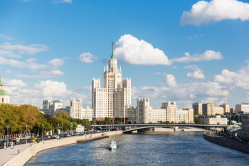 Fototapeta premium Stalin's skyscraper on Kotelnicheskaya Embankment Moscow Russia