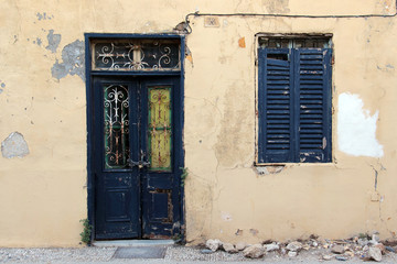 Facade of old house in ancient town. Rhodes