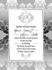 Vintage baroque style wedding invitation card template.