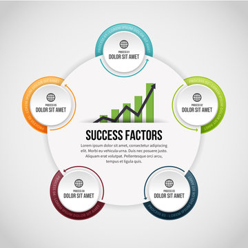 Five Process Circle Clips Infographic