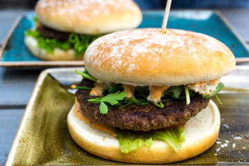 Cheese burger - American cheese burger with fresh salad