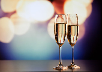 two champagne glasses ready to bring in the New Year