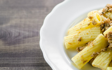 Pasta with meat sauce closeup