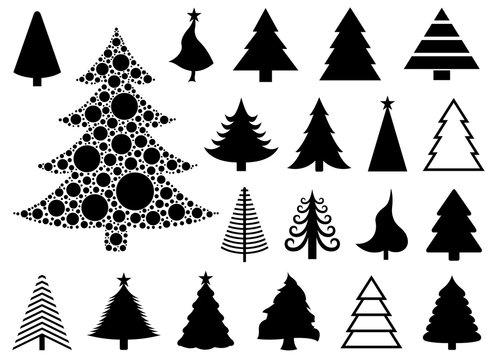 Set of different Christmas trees isolated on white