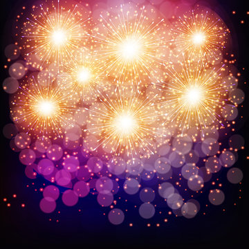 Brightly Colorful Fireworks. Lilac illustration .