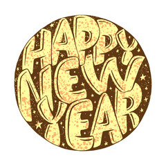 Happy New Year hand drawn lettering for card.
