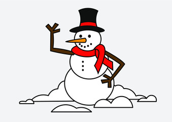 Snowman Illustration - Line Art Snowman - Holiday Snowman