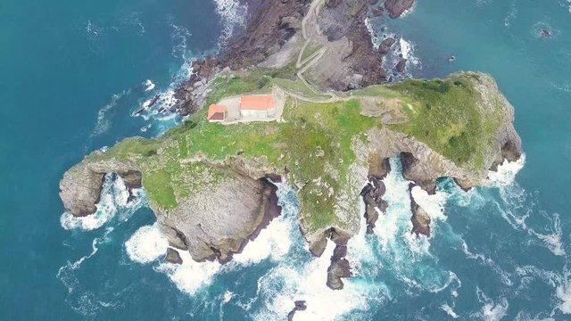 Aerial view of San Juan de Gaztelugatxe island and church in Bermeo, Basque country, Spain