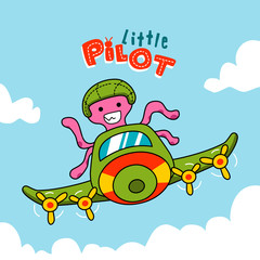 octopus pilot flying a plane, aircraft attraction show