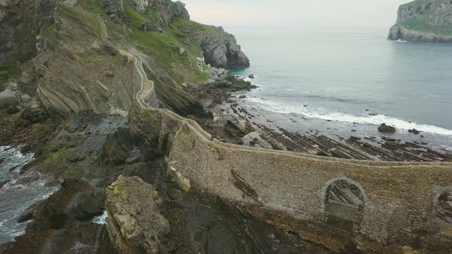 Aerial view of San Juan de Gaztelugatxe island and church in Bermeo, Basque country, Spain