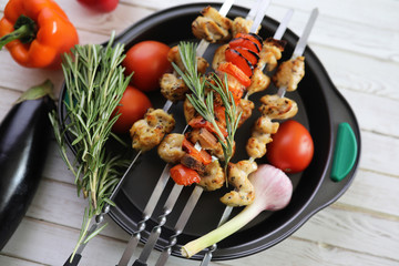 Vegetables grilled pan fried eggplant and tomatoes