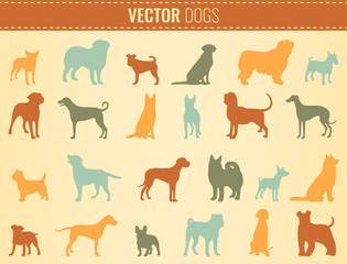 Dog breeds silhouettes. Dog icons collection. Chinese zodiac 2018. Vector