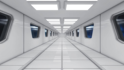 3d rendering. Modern and futuristic spaceship corridor © Miguel Aguirre