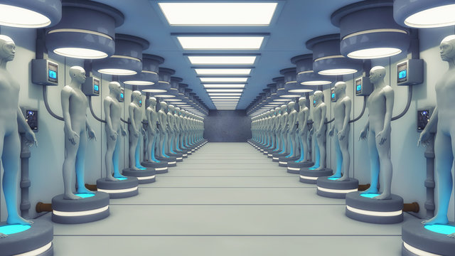 3d rendering. Humanoid and futuristic room