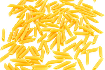 Macaroni on a white background.Products from a flour. Macaroni of the Italian manufacture.