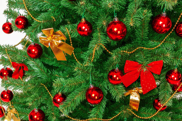 Christmas tree with ornaments, close-up