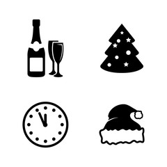 New year. Simple Related Vector Icons Set for Video, Mobile Apps, Web Sites, Print Projects and Your Design. Black Flat Illustration on White Background.