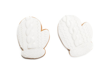 Christmas homemade gingerbread cookie on white