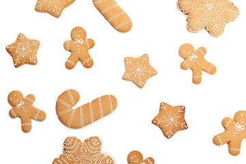 Christmas homemade gingerbread cookie on white