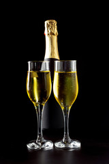 champagne glass and bottle