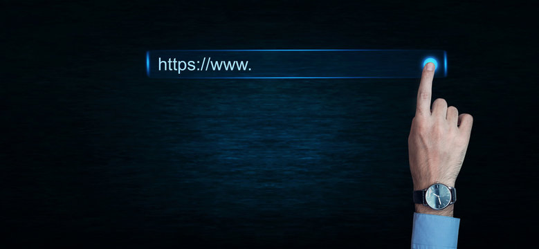 Hand touching https address.