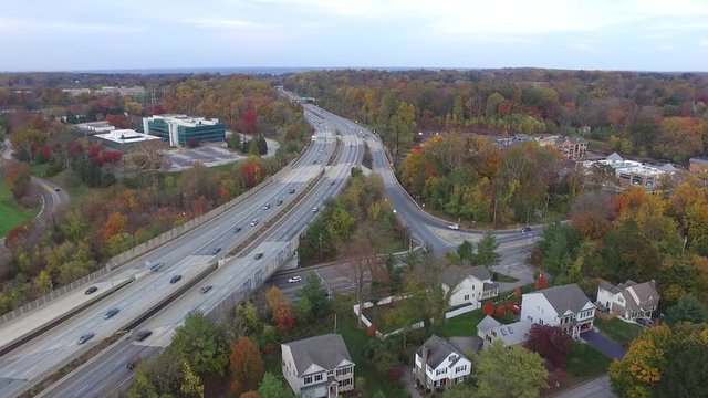 Aerial view of Interstate highway 476 Blue Route in Radnor Township, Villanova, Pennsylvania