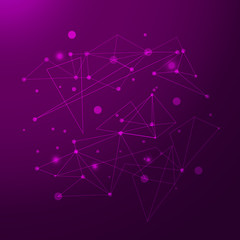 Abstract polygonal purple background with connecting dots and lines. Connection structure. Vector science background