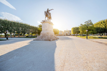 View on the beautiful Peyrou promenade with Louis statue in Montpellier city during the morning...