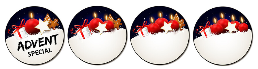 Advent Special -  Button Set mit Kerzen, Stern, Geschenk und Lebkuchen