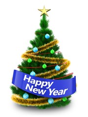 3d Christmas tree with happy new year sign