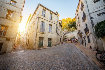 Fototapeta na wymiar Street view at the old town of Montpellier city in Occitanie region in France