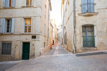 Street view at the old town of Montpellier city in Occitanie region in France